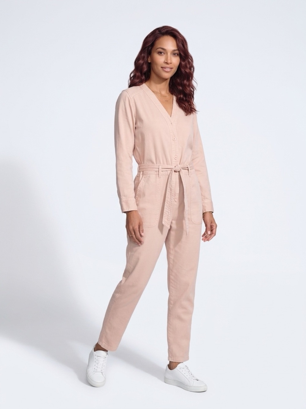 XiRENA Blush Pink Utility Jumpsuit with Self-Tie Waist